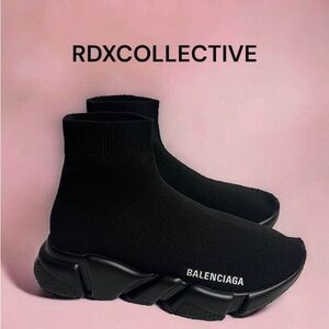 Balenciaga Speed Trainers Black White Sneaker Women Size 7 Runner Platform